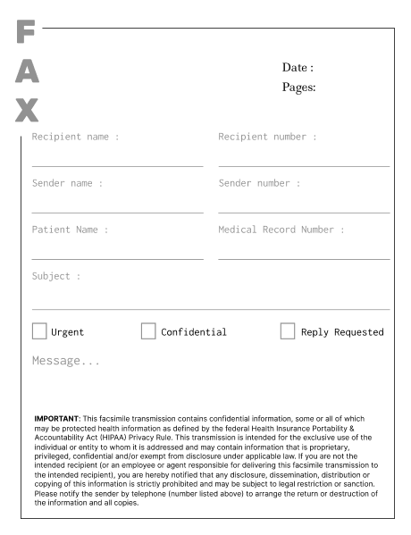 HIPAA Personal Health Information Fax Cover Sheet