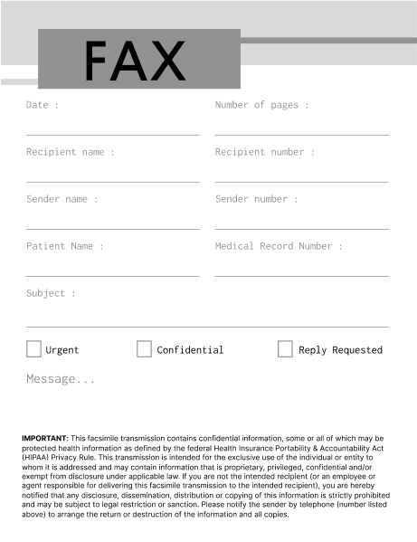 HIPAA Psychiatry Fax Cover Sheet