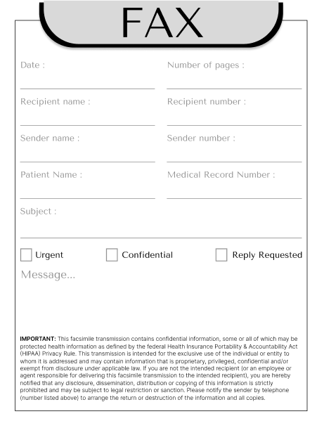 HIPAA Rehabilitation Fax Cover Sheet