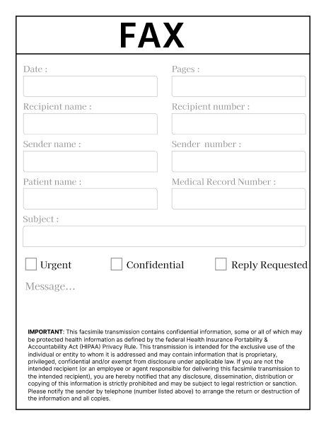 HIPAA Surgery Fax Cover Sheet