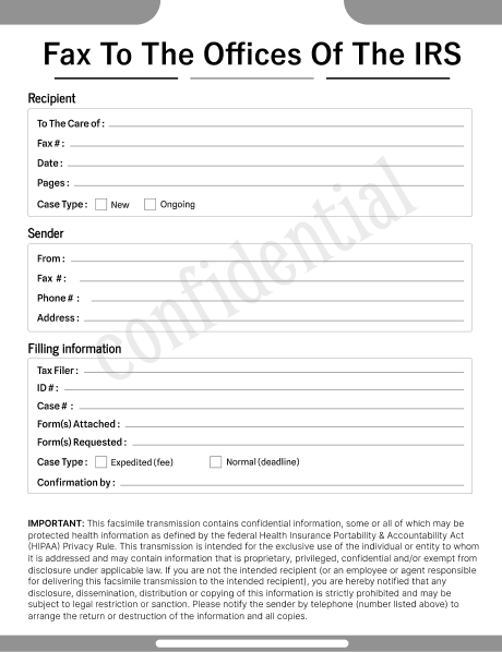 IRS fax cover sheet