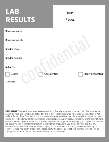 Lab Results Fax Cover Sheet
