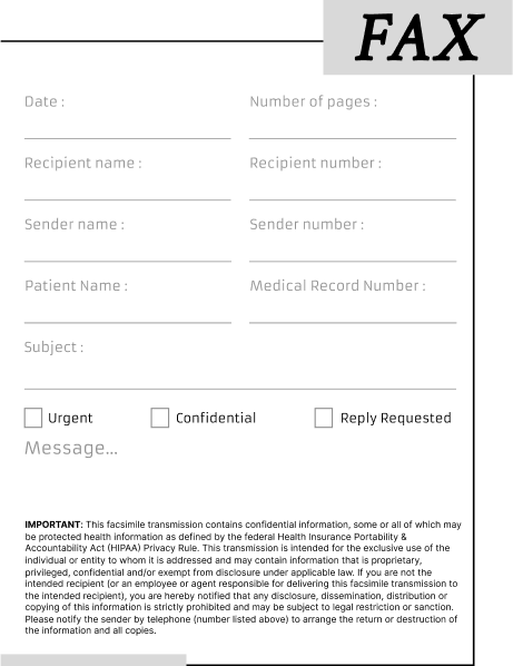 HIPAA Nursing Fax Cover Sheet