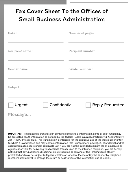 Small Business Administration fax cover sheet