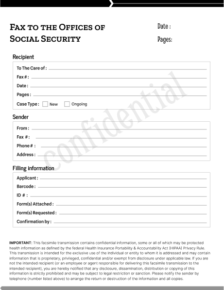 Social Security Administration fax cover sheet