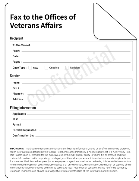 Veterans Affairs fax cover sheet